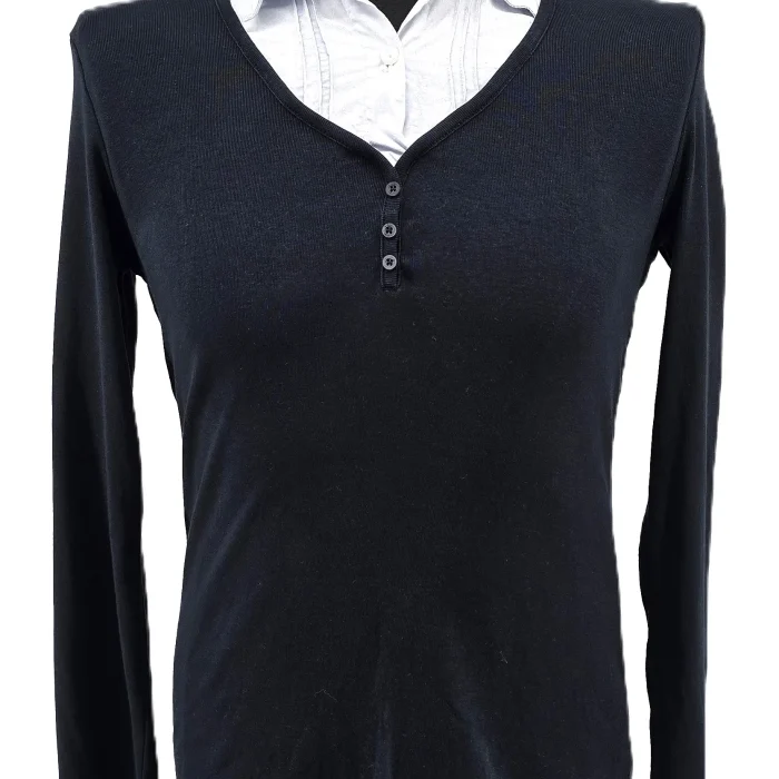 Vintage s.Oliver Damenbluse Schwarz Weiß Retro-90er-Stil Kontrastkragen