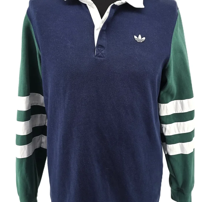 Vintage Adidas Herren T-Shirt Mehrfarbig Retro-90er-Stil Polokragen Langarm