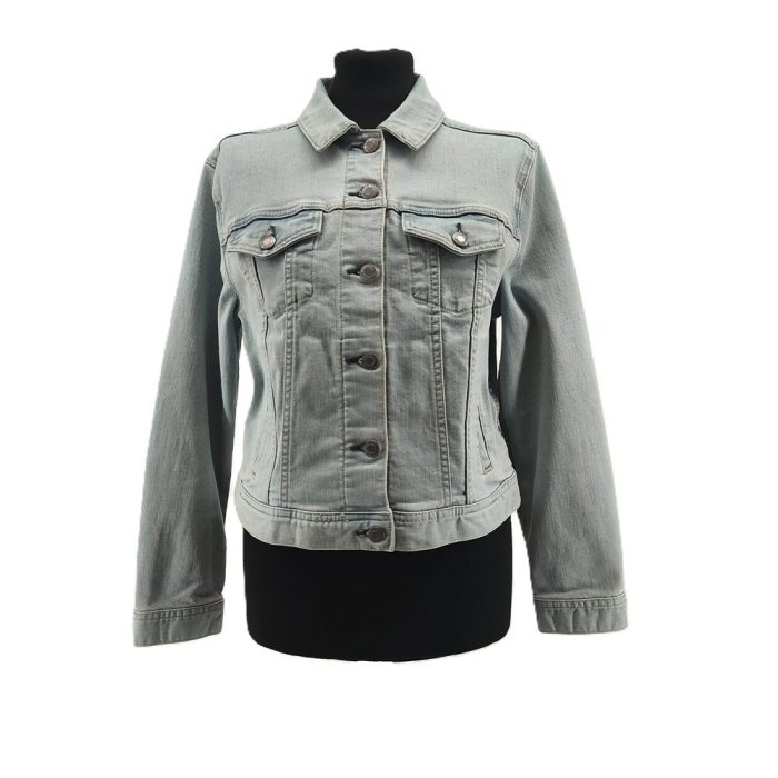 Vintage Lands' End Übergangsjacke Damen Hellblau Retro-90er-Stil Frontansicht