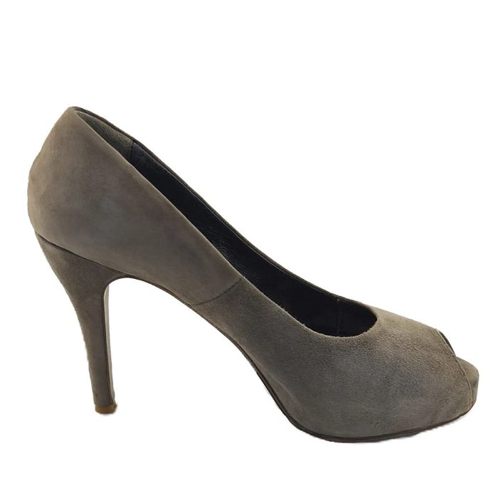 Vintage Mark Adam New York Stiletto-Pumps taupe Retro-Ära-Stil Seitenansicht Peep-Toe