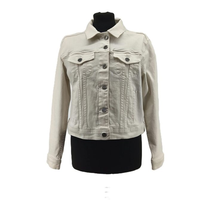 Vintage Lands' End Übergangsjacke Damen Beige Retro-Stil Baumwolle Knöpfe M