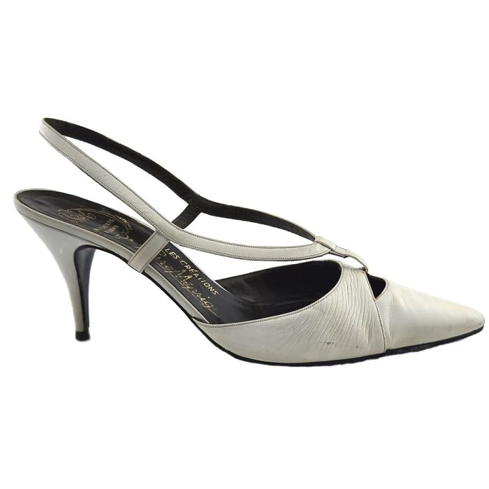 Vintage Paris Mode Damen Schuhe weiß Slingback Retro Stil Stiletto