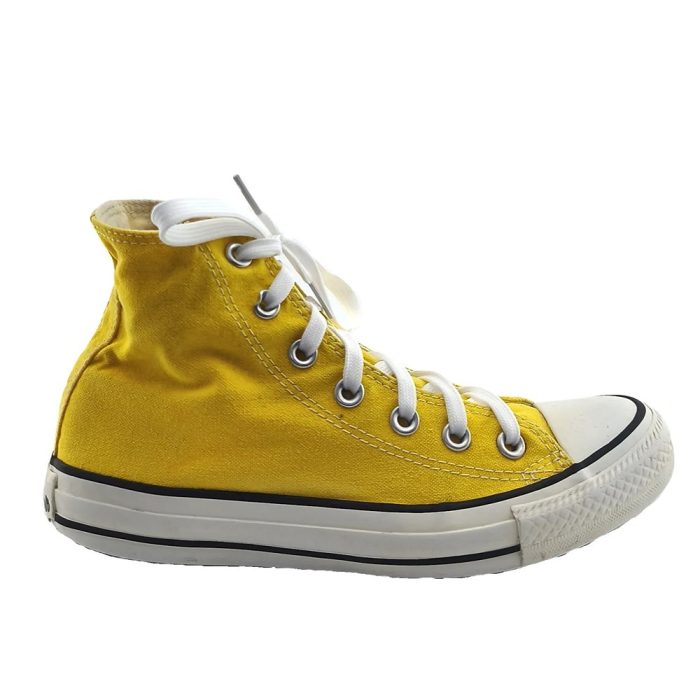 Vintage Converse Damen Sneakers gelb Retro-High-Top Knöchel-Patch Detail