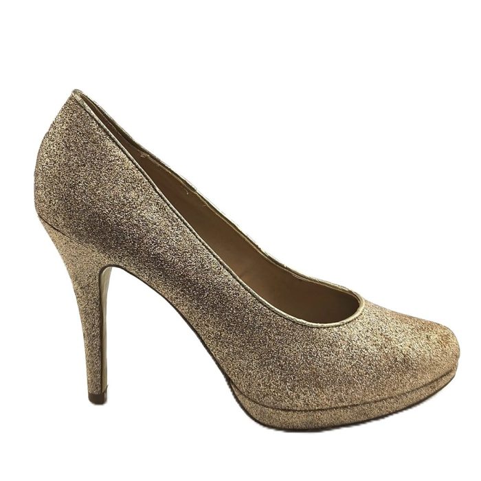 Vintage Graceland Pumps gold Retro-Ära-Stil Glitzer-Optik Seitenansicht