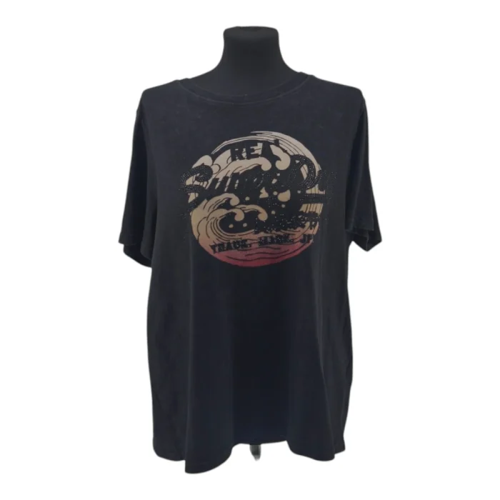 Vintage Superdry Damenbluse Schwarz Retro-Americana-Stil Strass-Grafik