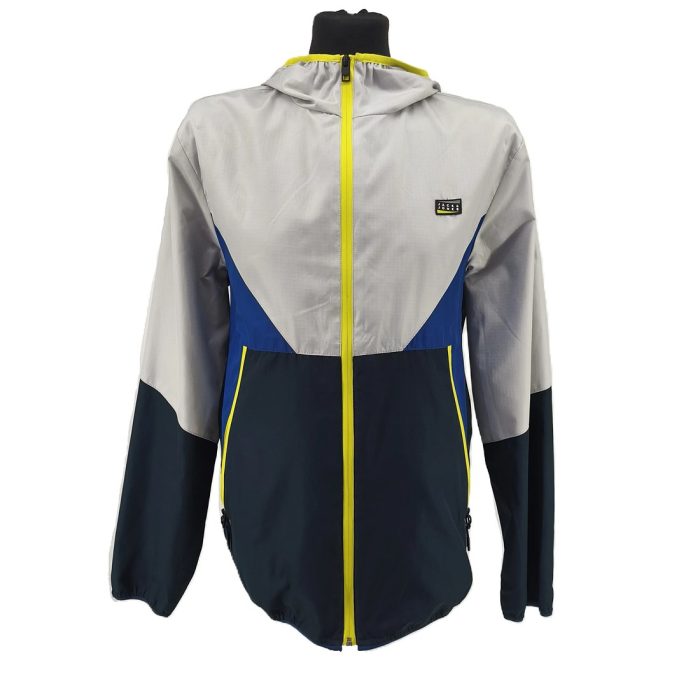 Vintage Jack & Jones Übergangsjacke Herren Grau Navy Retro-Sport-Design Kapuze XL