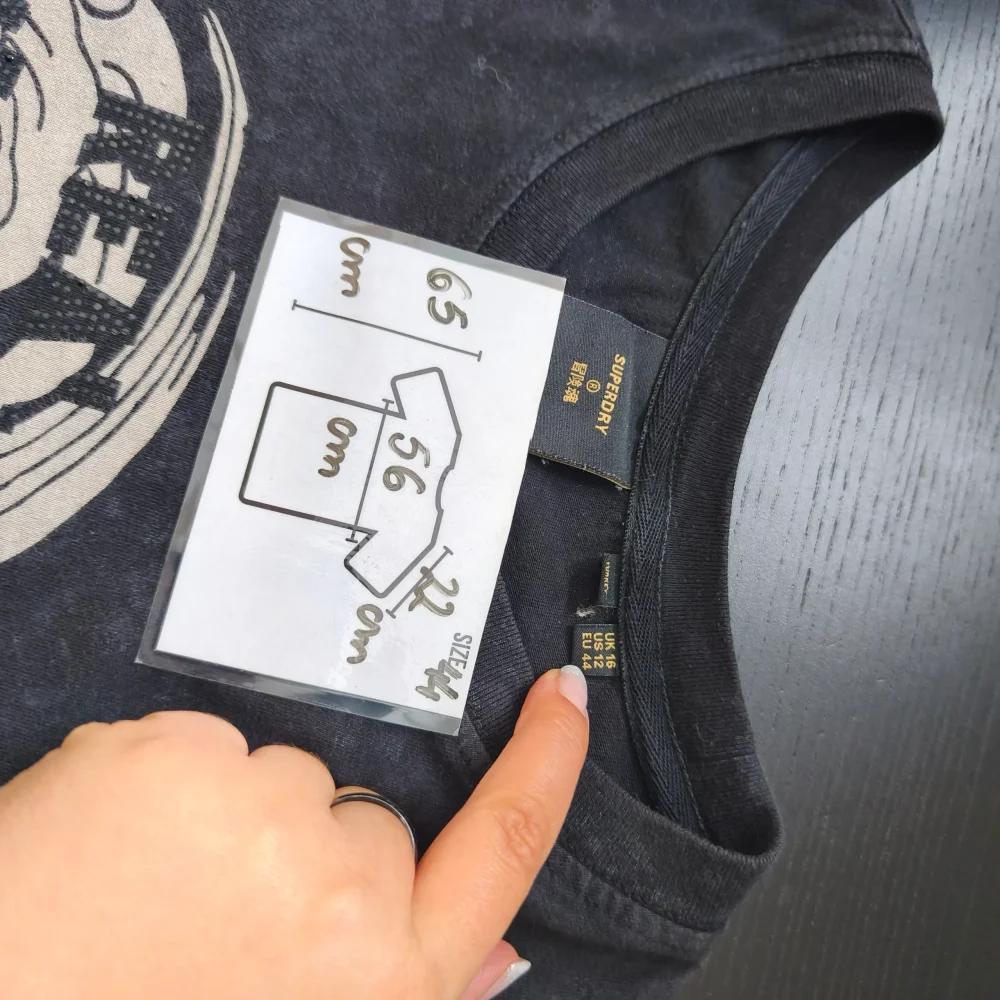 Vintage Superdry Damenbluse Schwarz Retro-Americana-Stil Strass-Grafik