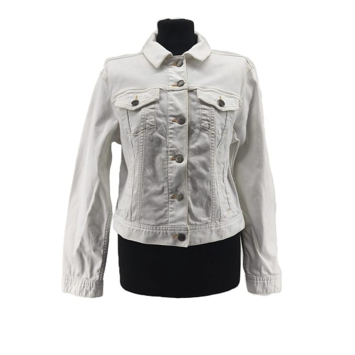 Vintage Lands' End Übergangsjacke Weiß Retro-90er-Stil Ziernähte